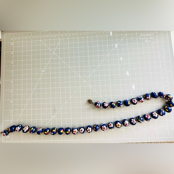 Antique Vintage Blue Cloisonné flower Enamel Jumbo Bead Necklace - Picture 8 of 17